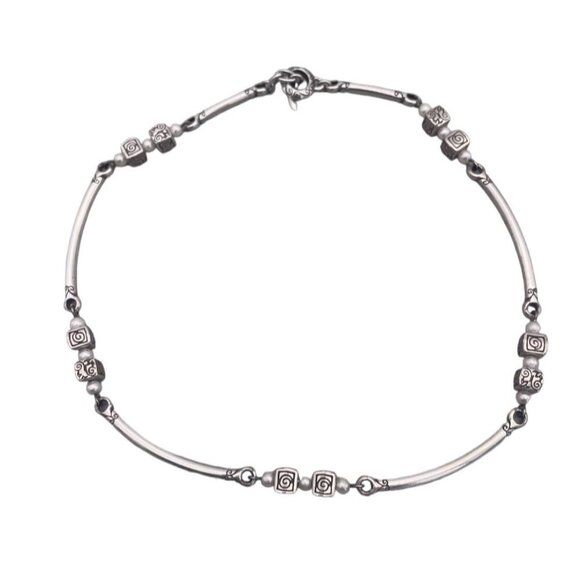 Brighton Detailed Beads with Pearl Long Curved Link Necklace Silver Tone 17 in - Picture 1 of 6